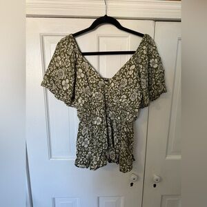 Angie Olive Floral Blouse